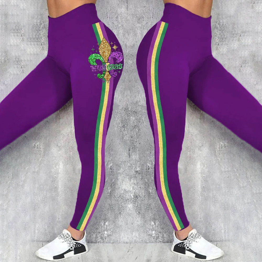 Women's Mardi Gras Contrast Print Striped Leggings