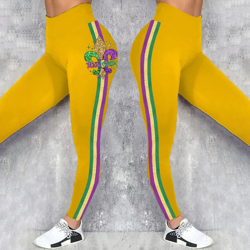 Women's Mardi Gras Contrast Print Striped Leggings
