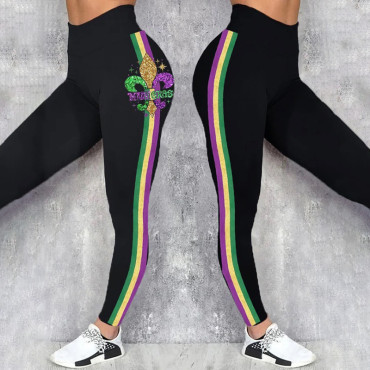 Women's Mardi Gras Contrast Print Striped Leggings