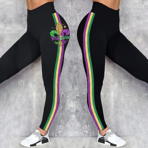 Women's Mardi Gras Contrast Print Striped Leggings