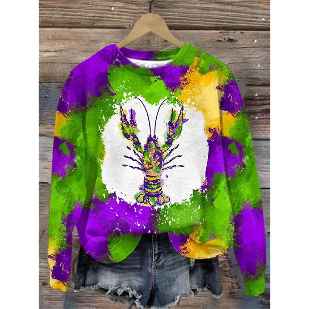Women's Mardi Gras Crawfish Print Sweatshirt