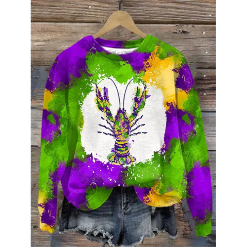 Women's Mardi Gras Crawfish Print Sweatshirt