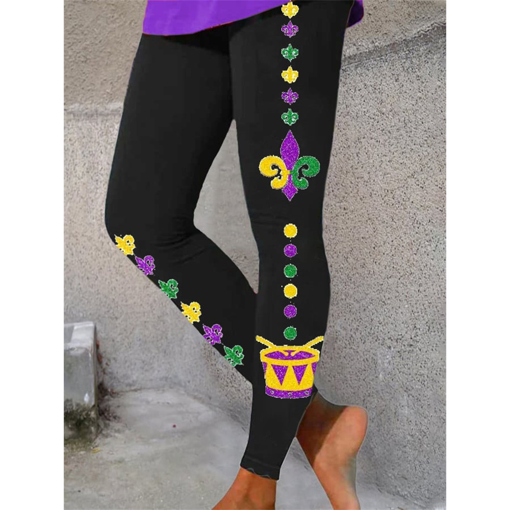 Women's Mardi Gras Glitter Print Casual Leggings