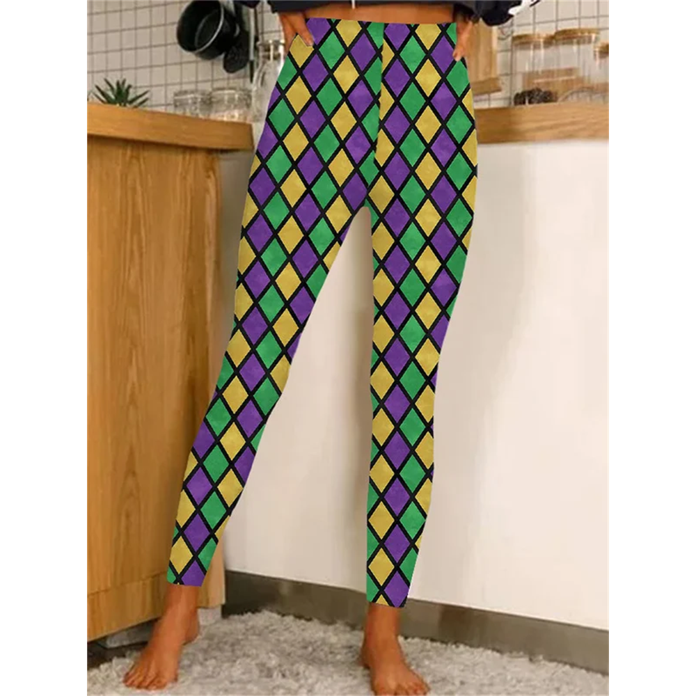 Women's Mardi Gras Plaid Print Leggings
