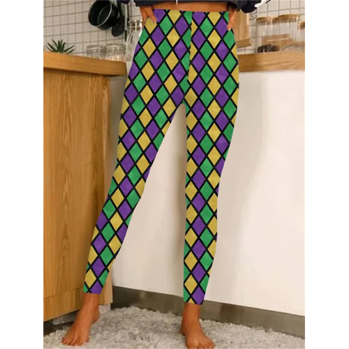 Women's Mardi Gras Plaid Print Leggings