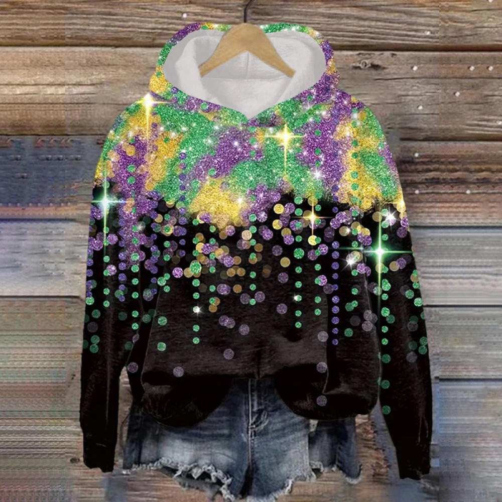 Women's Mardi Gras Print Long Sleeve Hoodie