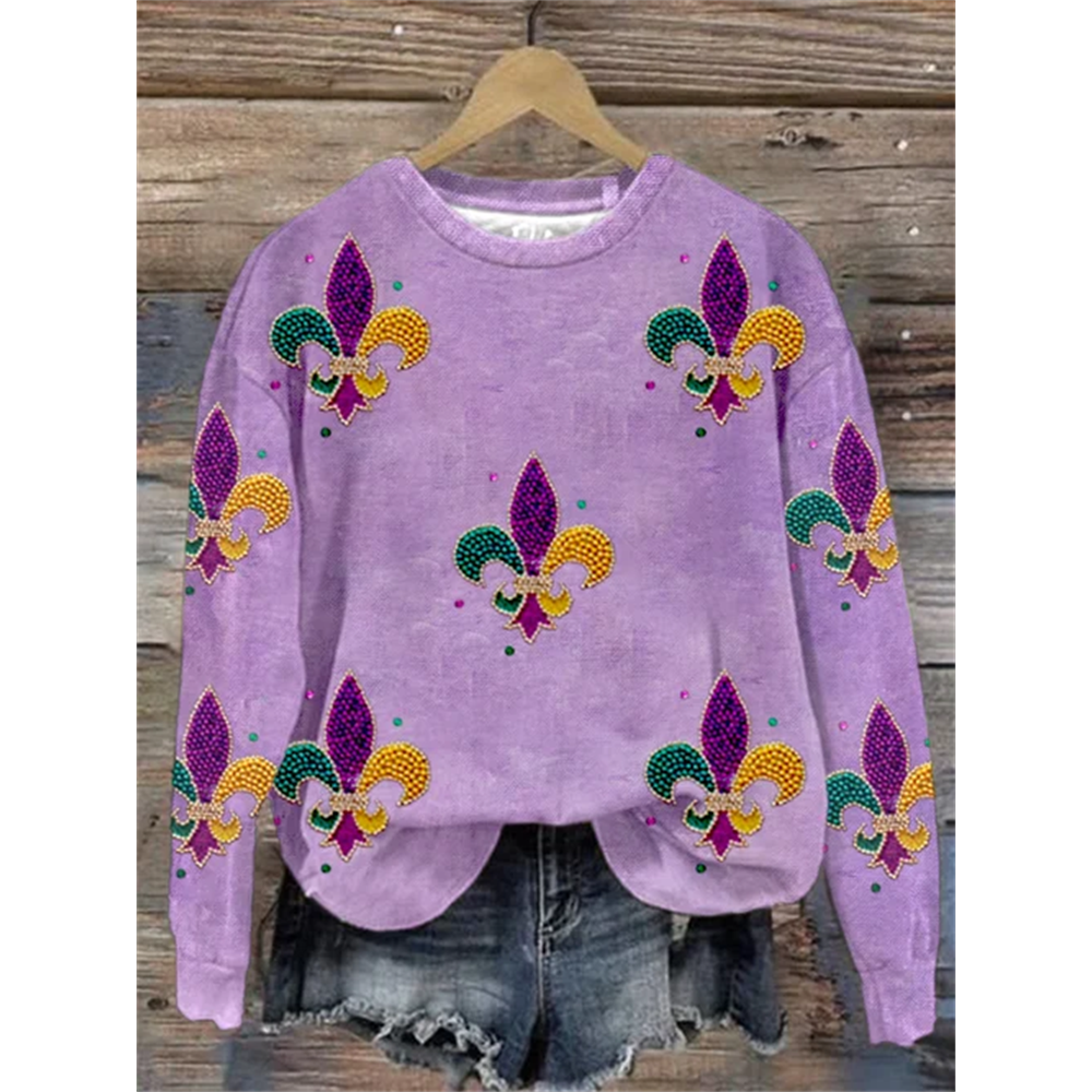 Women's Mardi Gras Print Long Sleeve Sweatshirt