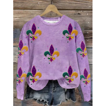 Women's Mardi Gras Print Long Sleeve Sweatshirt