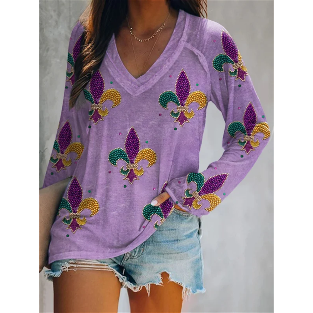 Women's Mardi Gras Print Long Sleeve T-Shirt