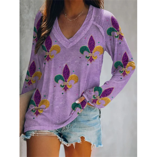 Women's Mardi Gras Print Long Sleeve T-Shirt