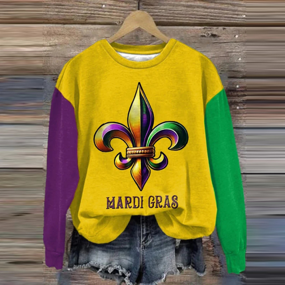 Women's Retro Mardi Gras Color Block Print Sweatshirt