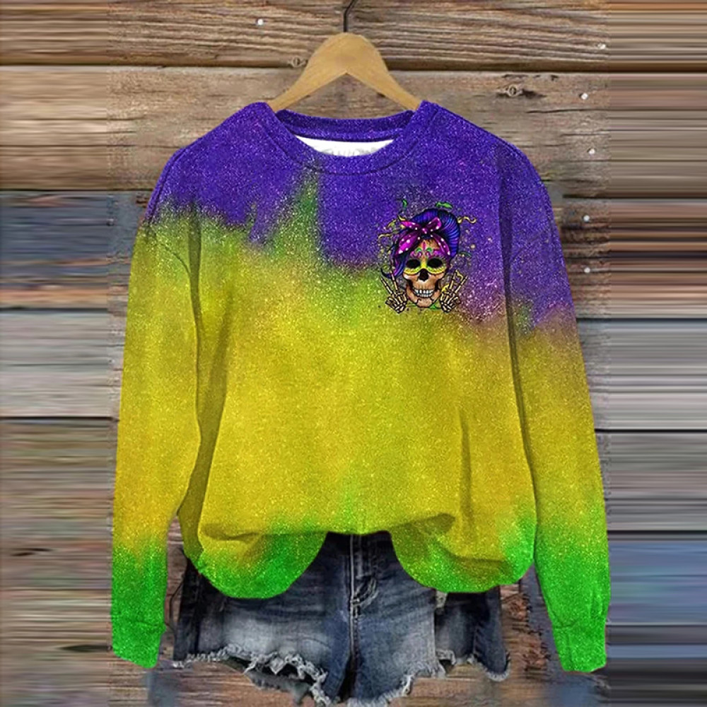 Women's Shiny Mardi Gras Print Casual Sweatshirt