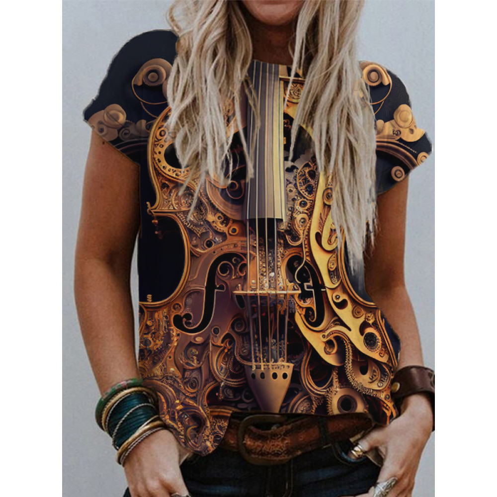 Abstract Cello Art Round Neck Comfy T Shirt