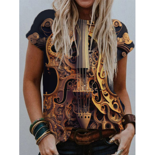 Abstract Cello Art Round Neck Comfy T Shirt