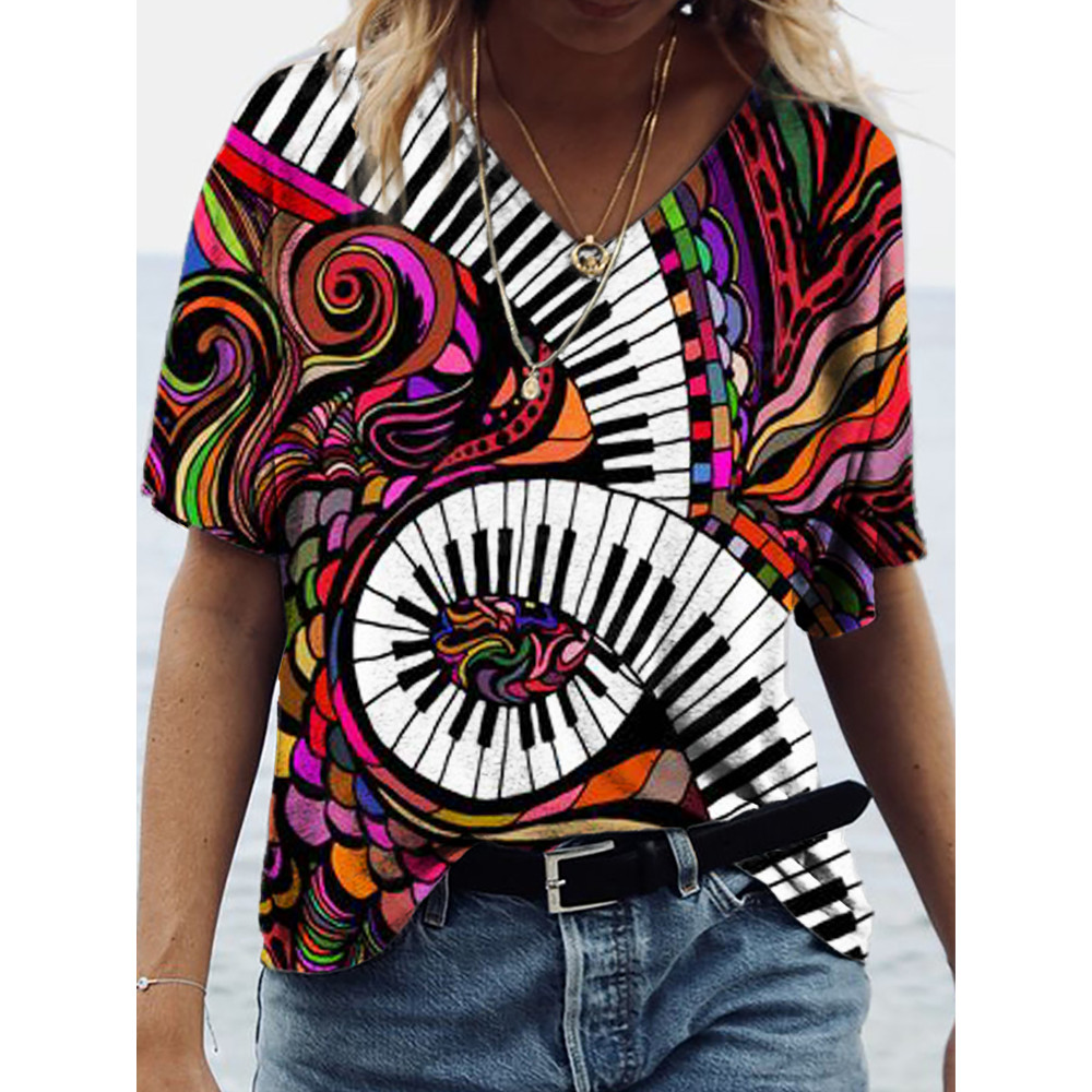 Abstract Colored Piano Keys Art V Neck T Shirt