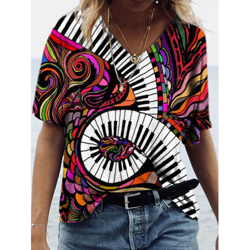 Abstract Colored Piano Keys Art V Neck T Shirt