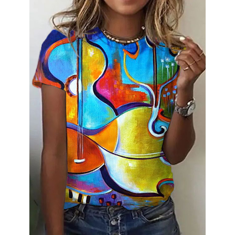 Abstract Guitar Art Round Neck T Shirt