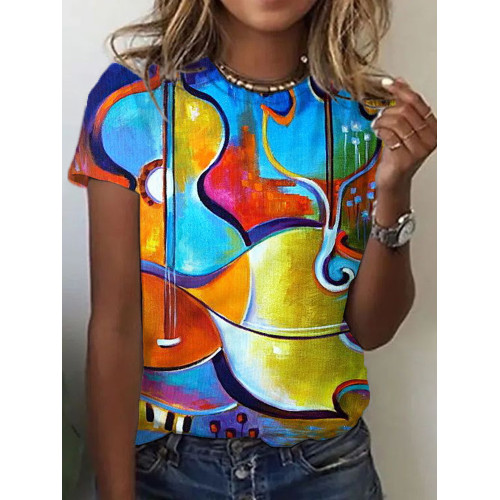 Abstract Guitar Art Round Neck T Shirt