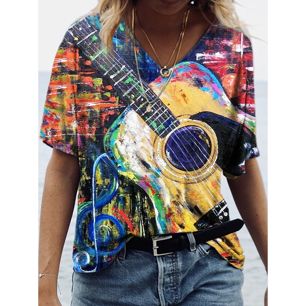 Abstract Guitar Art V Neck Comfy T Shirt
