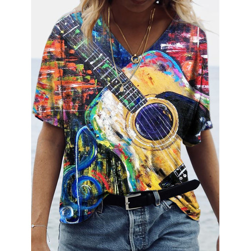 Abstract Guitar Art V Neck Comfy T Shirt