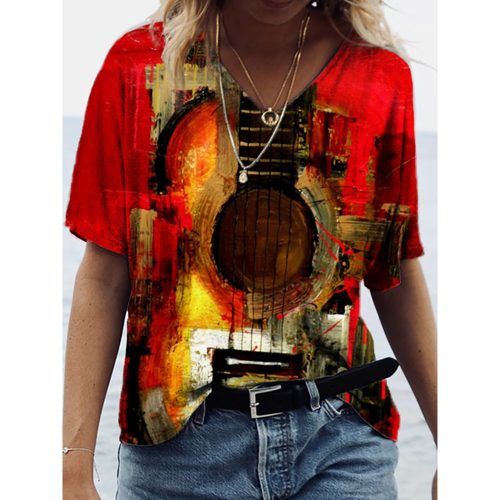 Abstract Guitar Art V Neck Comfy T Shirt
