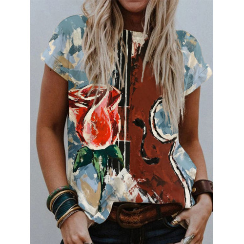 Abstract Violin And Rose Art Short Sleeve T Shirt