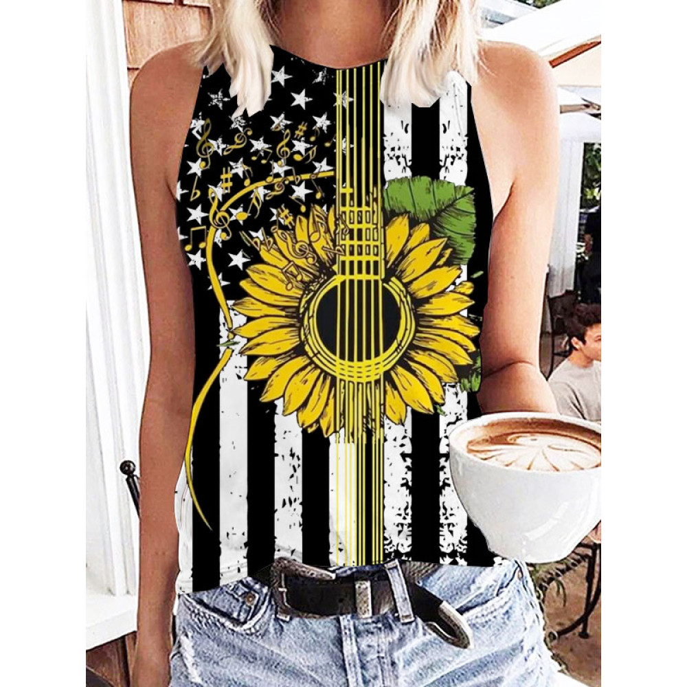 American Flag Independence Day Music Sunflowers Tank Top