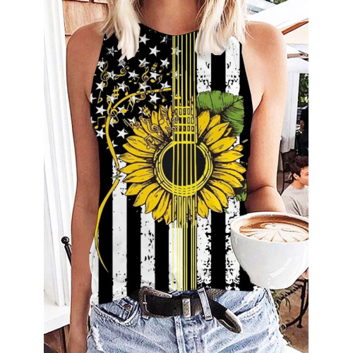 American Flag Independence Day Music Sunflowers Tank Top
