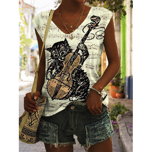 Animal Cat Guitar Music Tank Top