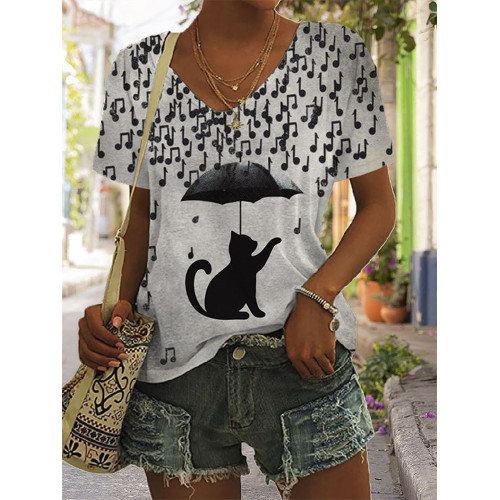 Animal Cat Umbrella Music T-Shirt