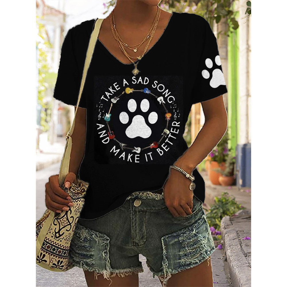 Animal Pet Dog Paw Music Take A Sad Song And Make It Better T-Shirt