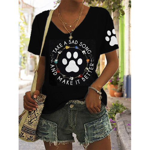 Animal Pet Dog Paw Music Take A Sad Song And Make It Better T-Shirt