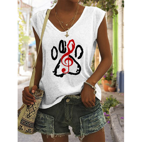 Animal Pet Dog Paw Music V Neck Tank Top