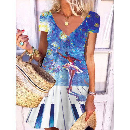 Ballerina Reaching For The Stars V Neck Mini Dress