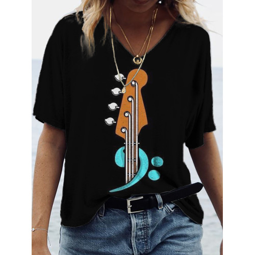 Bass Clef Guitar V Neck Comfy T Shirt