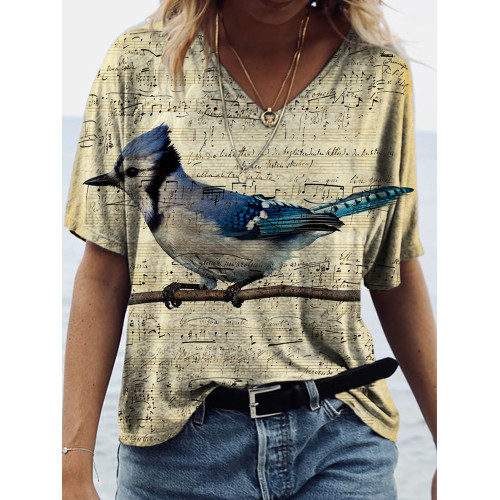 Birds Sing Sheet Music Vintage Distressed Print V Neck T-Shirt