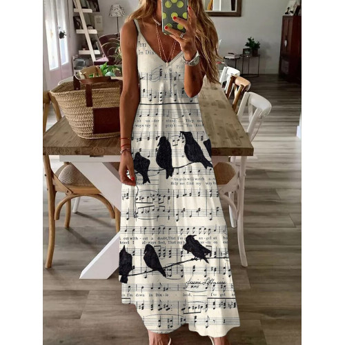 Birds Singing Musical Animals On Sheet Music Print Artistic Sling Dress