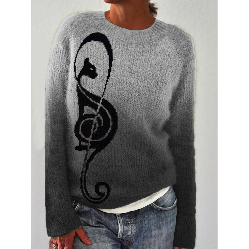 Black Cat Music Note Gradient Cozy Sweater