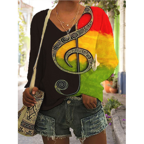 Black Pride Rasta Gradient Print Casual T Shirt