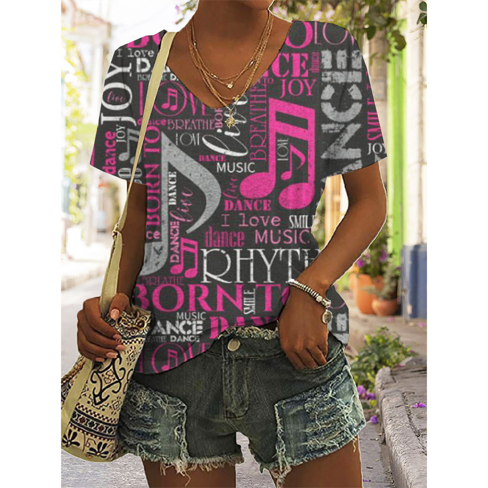 Born To Music V Neck Casual T Shirt