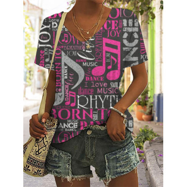 Born To Music V Neck Casual T Shirt