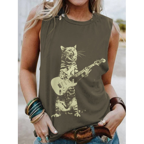 Cat Playing Guitar Funny Tank Top