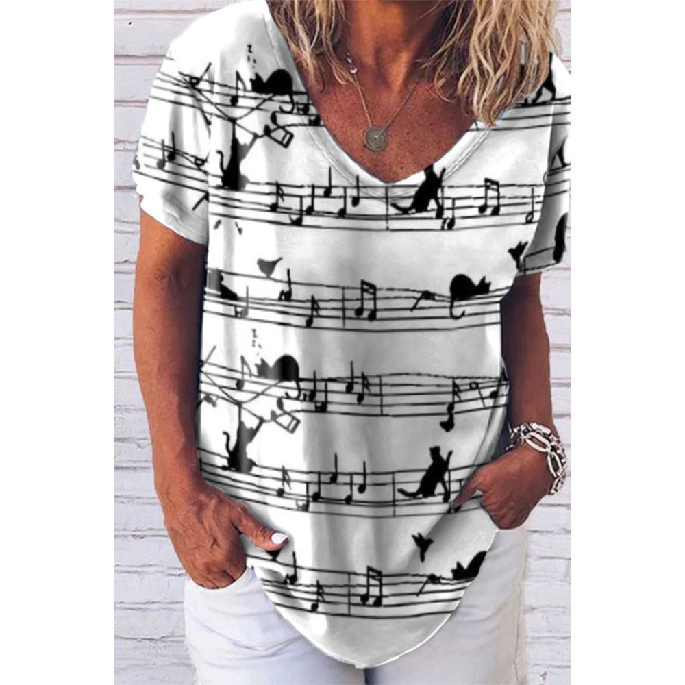 Cat Sheet Music Print T-Shirt