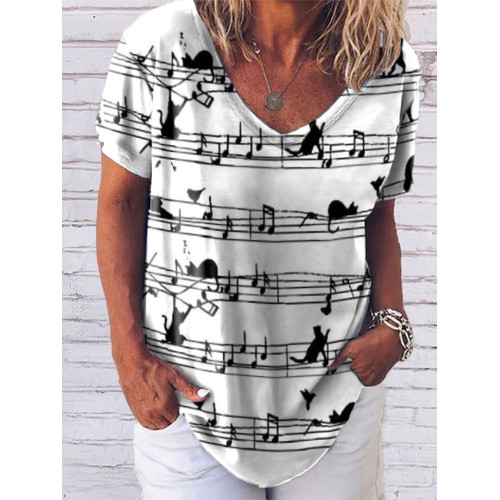 Cat Sheet Music Print T-Shirt