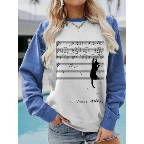 Cat With Sheet Music Contrast Color Sweatshirt