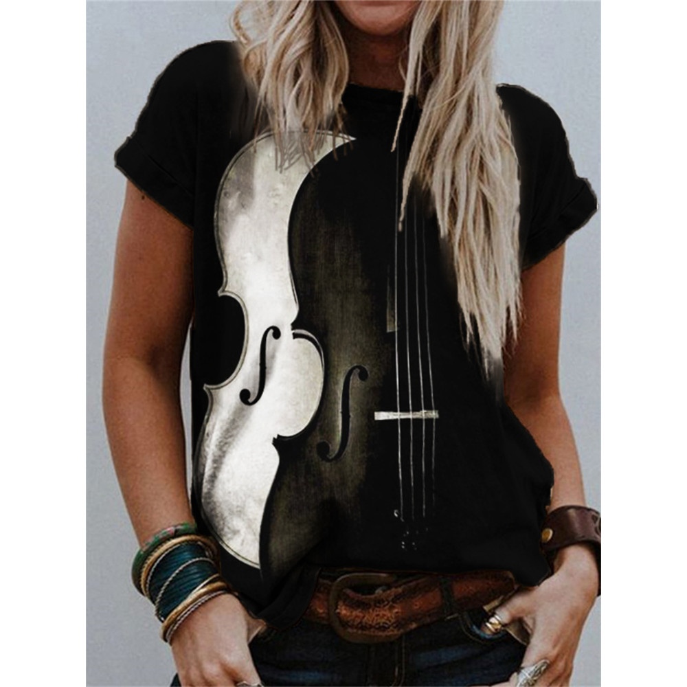 Classy Black & White Violin Contrast Art T Shirt