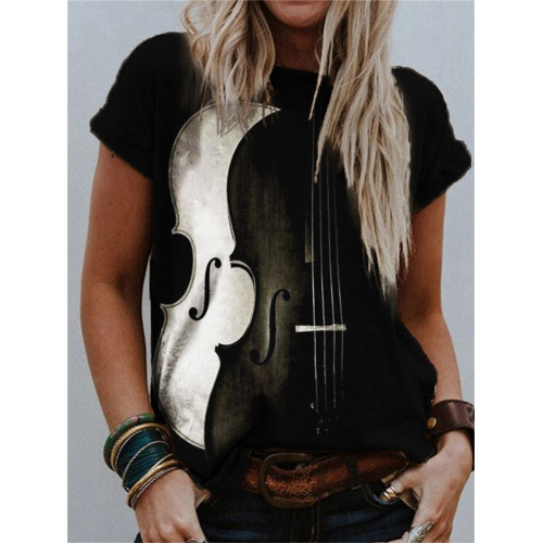Classy Black & White Violin Contrast Art T Shirt