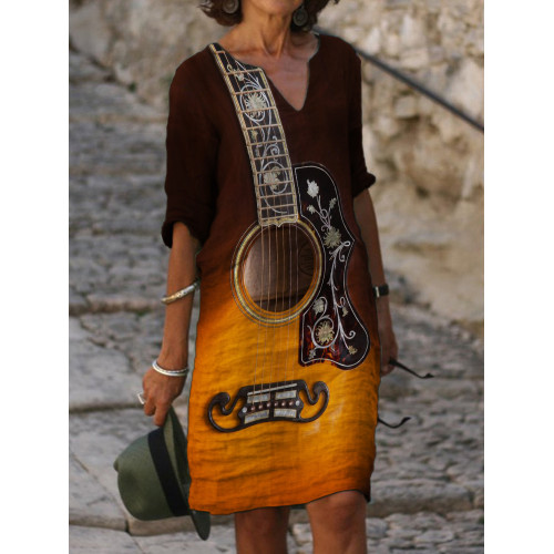 Classy Flowers Deco Guitar Gradient Midi Dress