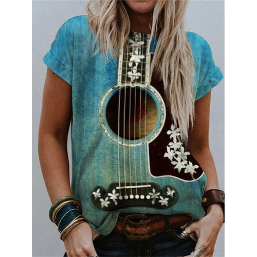 Classy Flowers Deco Guitar Inspired T Shirt
