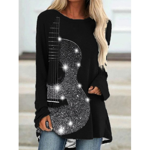 Classy Glitter Guitar Inspired A Line T Shirt